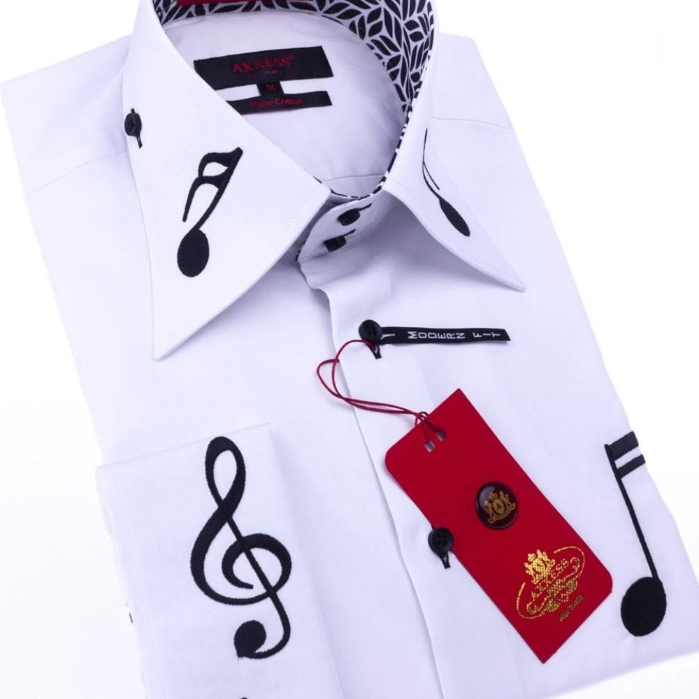 Axxess Embroidered Musical Note High Collar Shirt